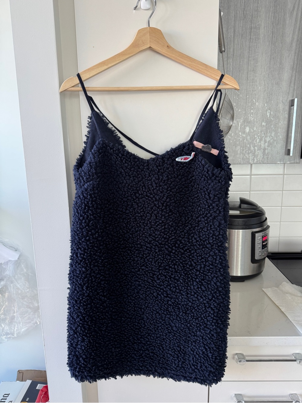 Textured Navy Mini Dress with Spaghetti Straps